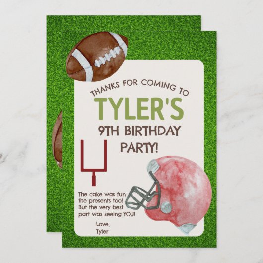 Carte de remerciement verticale pour fête d'annive (Devant / Derrière)