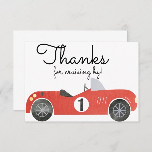 CARTE DE REMERCIEMENT VOITURE DE COURSE (Devant / Derrière)