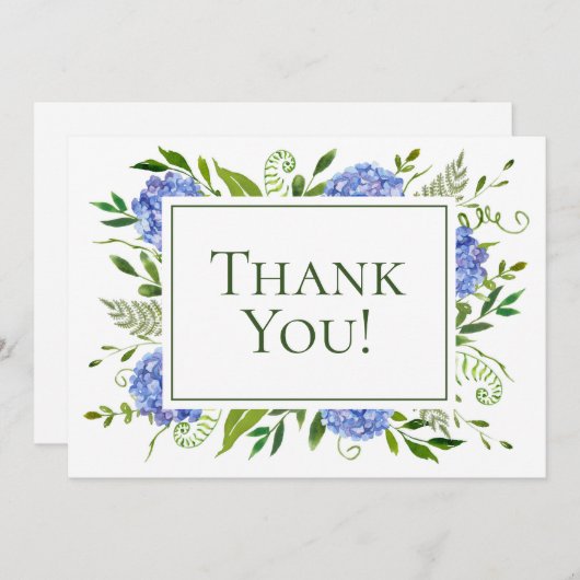 Carte De Remerciements 100e anniversaire Blue Hydrangeas (Devant / Derrière)