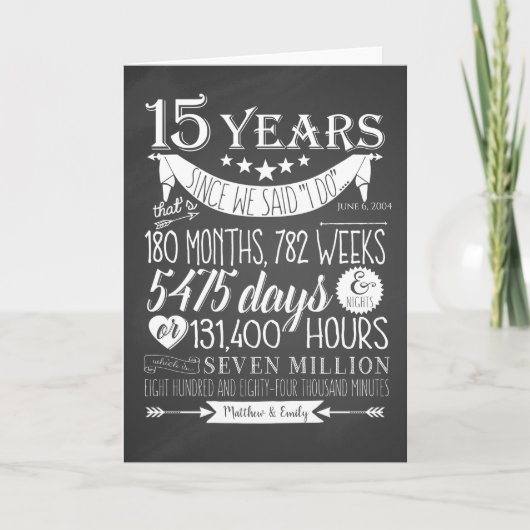 Carte De Remerciements 15e anniversaire de mariage, tableau noir, 15 ans (Devant)