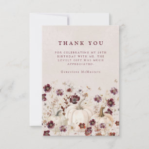 Carte De Remerciements 18e anniversaire Citrouille Fleur sauvage personna