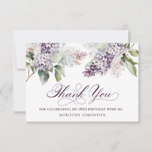Carte De Remerciements 18e anniversaire Purple Lilac Fleur de printemps