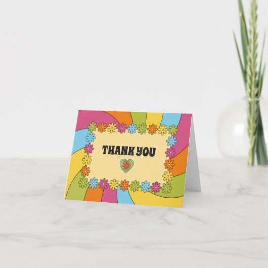 Carte De Remerciements 1960s Themed Flowers, Waves and Hearts (Devant)