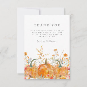 Carte De Remerciements 19e anniversaire Citrouille Fleur sauvage personna