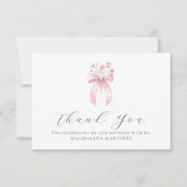 Carte De Remerciements 19e anniversaire Pink Bow Fleur sauvage plat (Devant)