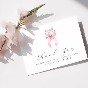 Carte De Remerciements 19e anniversaire Pink Bow Fleur sauvage plat