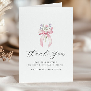 Carte De Remerciements 21e Anniversaire Pink Bow Fleur sauvage plié