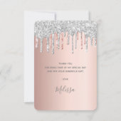 Carte De Remerciements 21e anniversaire rose or rose argent parties scint (Dos)