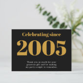 Carte De Remerciements 21st Birthday 2005 Retro Black And Gold (Debout devant)