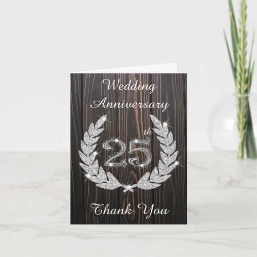 Carte De Remerciements 25e anniversaire de mariage Bois Rustique Diamant (Devant)