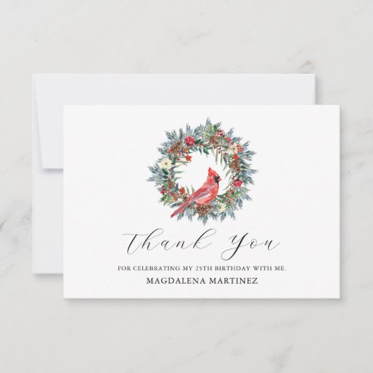 Carte De Remerciements 25th Birthday Red Cardinal Wreath Custom Flat (Devant)