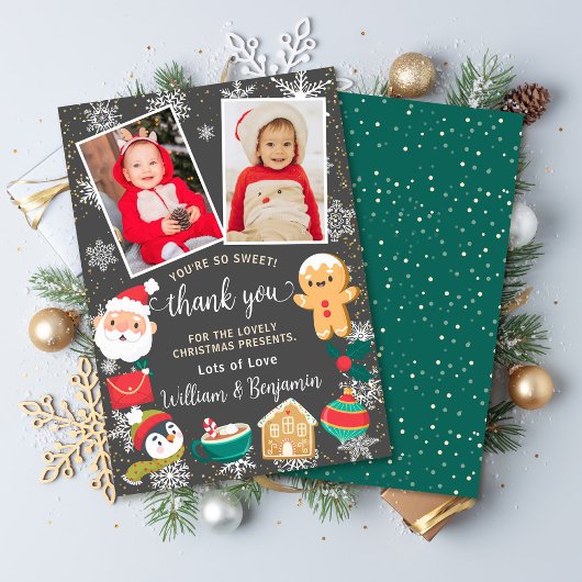 Carte De Remerciements 2 Photo Cookies et Cocoa Snow Christmas Party