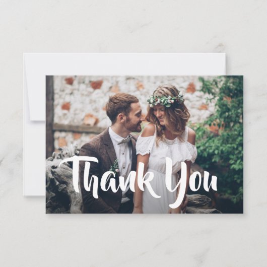 Carte De Remerciements 2 Photo Design Moderne Script Calligraphie Mariage (Devant)