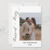 Carte De Remerciements 2 Photo Joyeux Marié Script Mariage Noël (Devant)