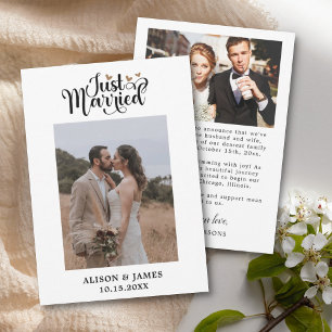 Carte De Remerciements 2 Photo Juste Marié Script Mariage Noël