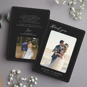 Carte De Remerciements 2 photo mariage noir et blanc élégant