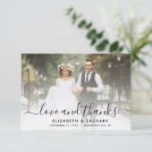 Carte De Remerciements 2-Photo Mariage Script Black (Debout devant)