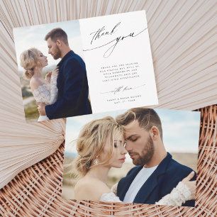 Carte De Remerciements 2 Photo Moderne Chic Mariage de calligraphie