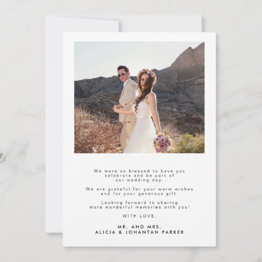 Carte De Remerciements 2 photo simple élégant script de calligraphie mari (Dos)