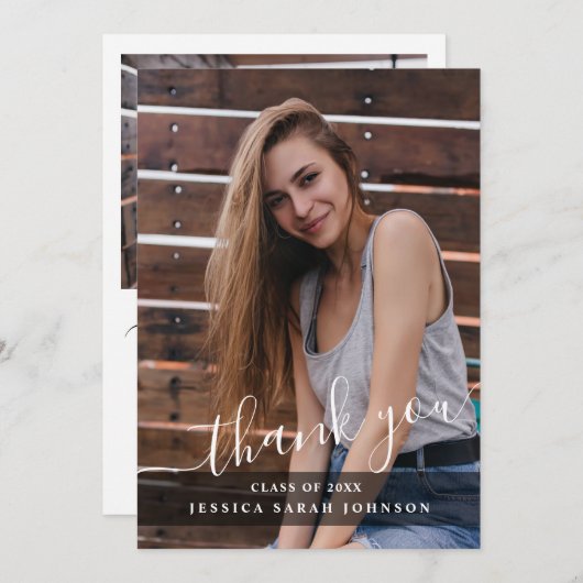 Carte De Remerciements 2 Photo Simple Minimum Graduation (Devant / Derrière)