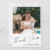 Carte De Remerciements 2 photo simple script moderne coeur mariage (Devant)