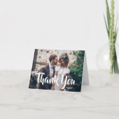 Carte De Remerciements 2 Photo Style moderne Script plié Mariage (Devant)