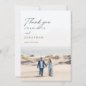 Carte De Remerciements 2 Photos Classic Élégant Mariage écrit à la main (Devant)