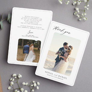 Carte De Remerciements 2 photos typographie minimaliste élégante mariage