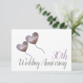 Carte De Remerciements 30e anniversaire de mariage perle cœur violet  (Debout devant)
