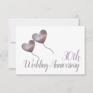 Carte De Remerciements 30e anniversaire de mariage perle cœur violet 