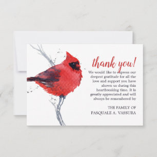 Carte De Remerciements 3.5"x5" Funeral Cardinal Bird Watercolor