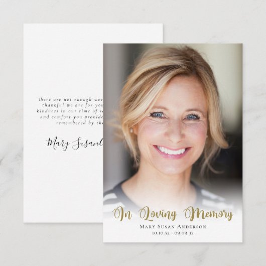 Carte De Remerciements 3,5x5 Funérailles photo simples (Devant / Derrière)