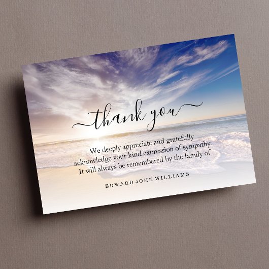 Carte De Remerciements 3.5x5 Funeral Thank You Note Grief Ocean