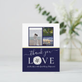 Carte De Remerciements 3 Collage de photos Dollar de sable Mariage Bleu (Debout devant)