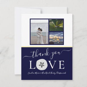 Carte De Remerciements 3 Collage de photos Dollar de sable Mariage Bleu