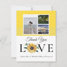 Carte De Remerciements 3 Collage photo Sunflower Grey Jaune Mariage