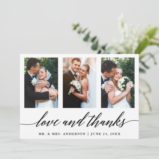 Carte De Remerciements 3 Photo Calligraphy Love and Thanks Mariage (Debout devant)