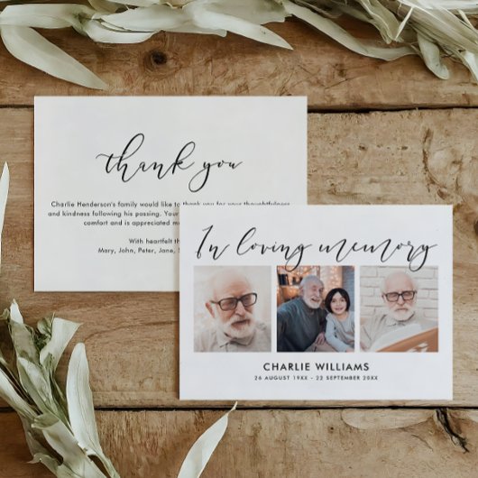 Carte De Remerciements 3-Photo Célébration de la vie/funérailles/deuil