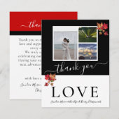 Carte De Remerciements 3 Photo collage moderne noir blanc feuilles d'auto (Devant / Derrière)