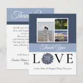 Carte De Remerciements 3 Photo collage Navy Dusty Blue Flower Mariage (Devant / Derrière)