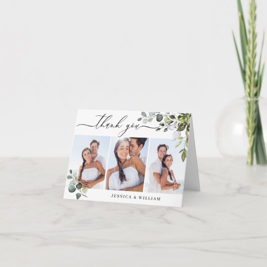 Carte De Remerciements 3 PHOTO Elégant Eucalyptus Mariage de verdure (Devant)