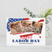 Carte De Remerciements 3 Photo Simple Elegant Labour Day avec drapeau amé (Debout devant)