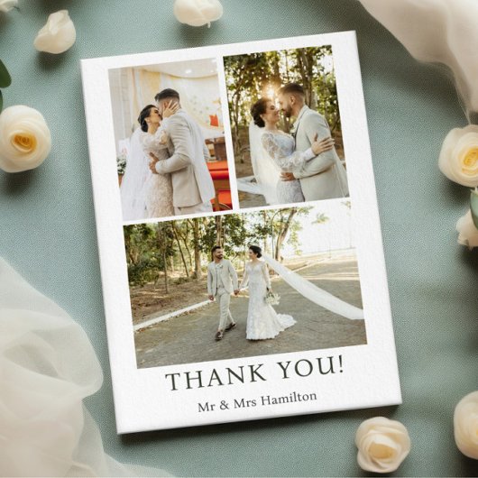 Carte De Remerciements 3 Photographies Mariage personnalisé avec message