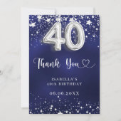 Carte De Remerciements 40e anniversaire marine bleu argent étoiles (Devant)