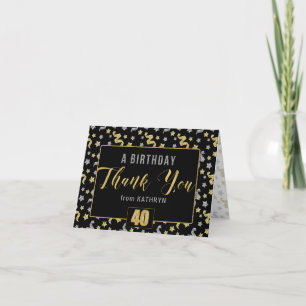 Carte De Remerciements 40e anniversaire Noir Gold Confetti en argent avec