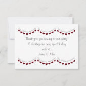 Carte De Remerciements 40e Ruby Mariage Anniversaire du coeur rouge (Dos)