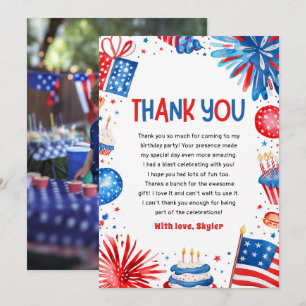 Carte De Remerciements 4 juillet Anniversaire Rouge Blanc et Bleu Patriot