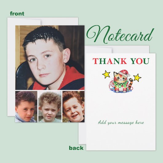 Carte De Remerciements 4 photo add message christmas cat baubles