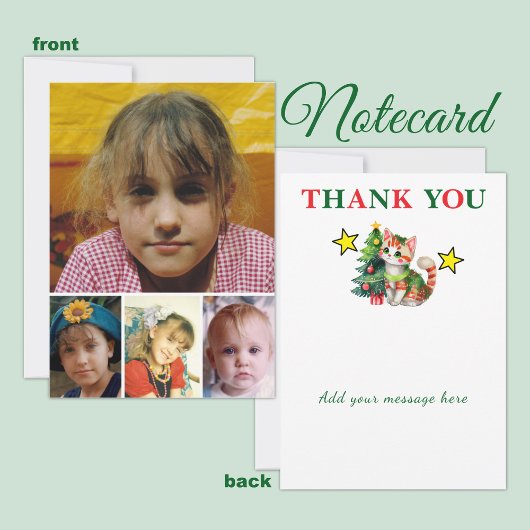 Carte De Remerciements 4 photo add message christmas cat tree