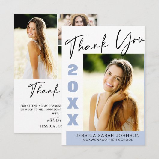 Carte De Remerciements 4 PHOTO Graduation Simple Minimum Moderne (Devant / Derrière)